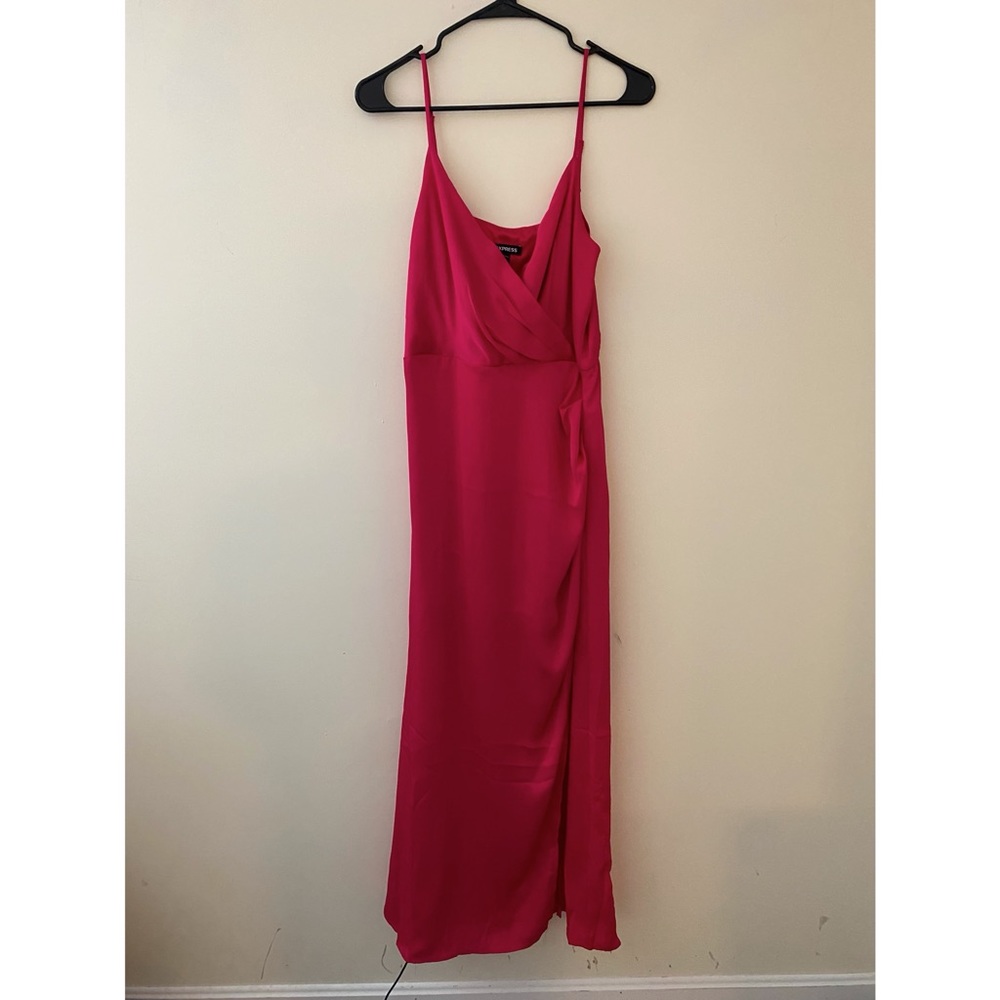 Hot Pink Faux Wrap Maxi Dress with Slit